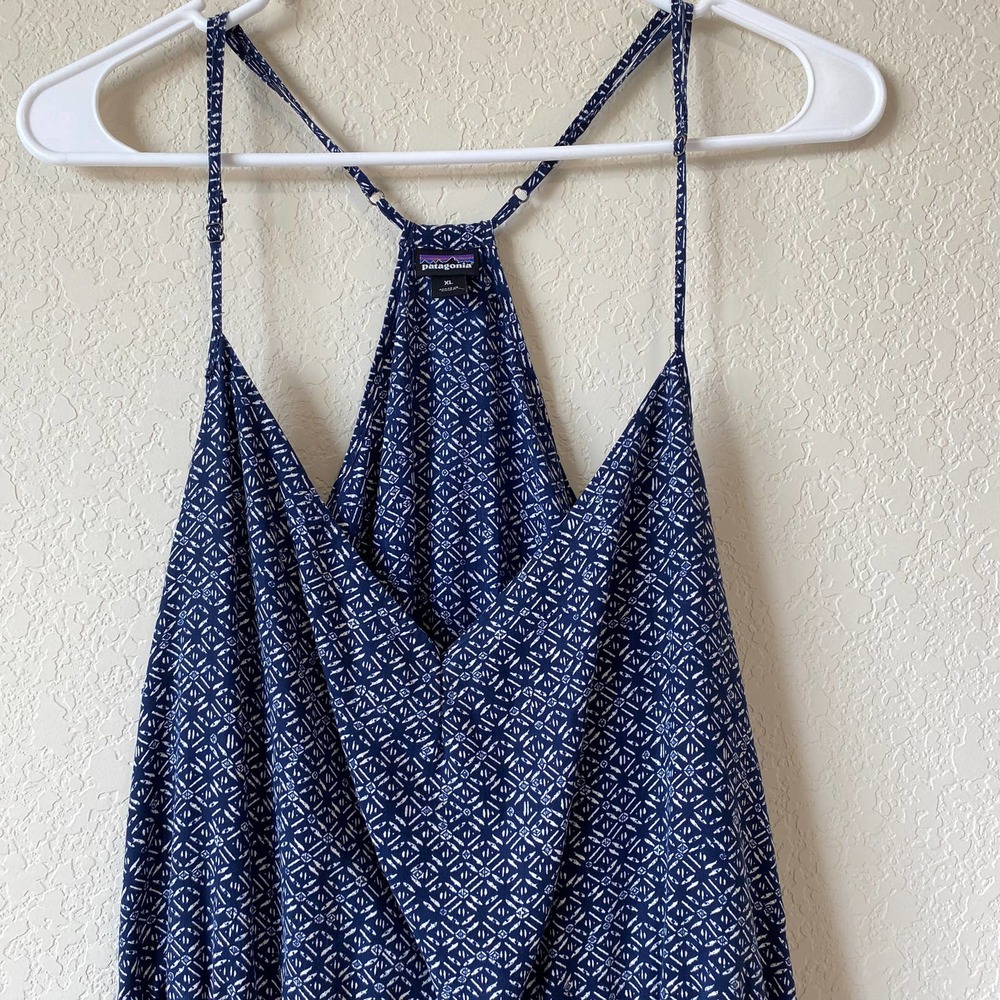 Patagonia Midi Sundress Women's Size XL Blue Patterned Tank Adjustable Straps - Picture 3 of 10